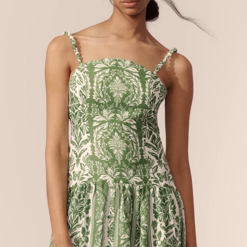 FARM Rio Green and White Botanical Print Midi Dress - Picture 3 of 4